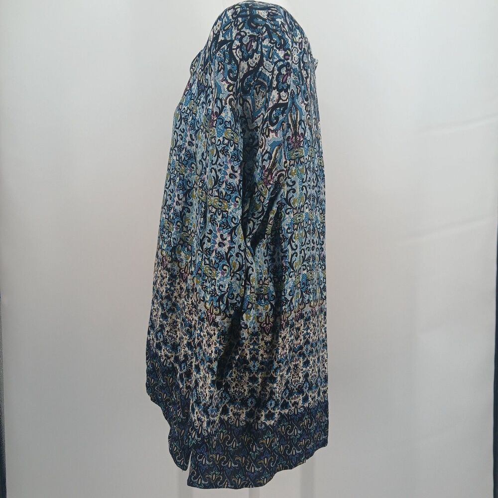 J.Jill Blue & Teal Paisley Rayon Blouse Long Sleeve Size XL tunic top - Picture 4 of 7